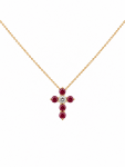 14K YELLOW GOLD DIAMOND & RUBY CROSS NECKLACE