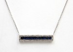 14K WHITE GOLD DIAMOND AND SAPPHIRE BAR PENDANT