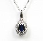 14K WHITE GOLD DIAMOND & SAPPHIRE OVAL PENDANT