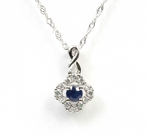 14K WHITE GOLD DIAMOND & SAPPHIRE PENDANT