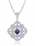 14K WHITE GOLD DIAMOND AND SAPPHIRE FLORAL PENDANT