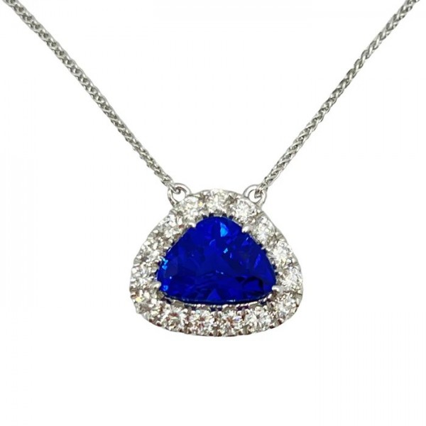 18K WHITE GOLD DIAMOND & SAPPHIRE TRIANGLE PENDANT