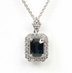 14K WHITE GOLD DIAMOND & SAPPHIRE PENDANT