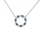 14K WHITE GOLD DIAMOND & SAPPHIRE CIRCLE PENDANT