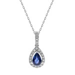 10K WHITE GOLD DIAMOND AND SAPPHIRE PENDANT