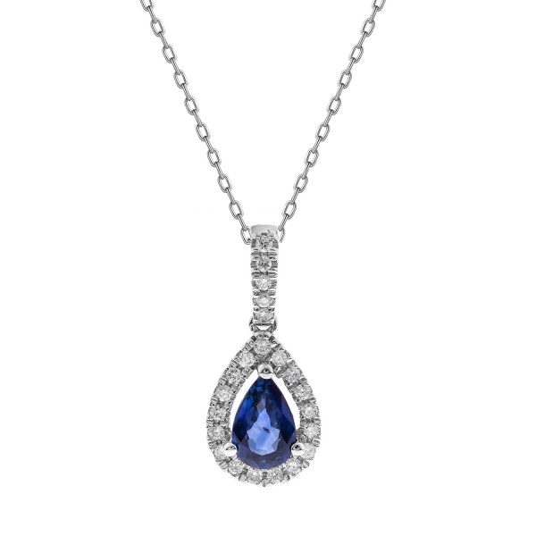 10K WHITE GOLD DIAMOND AND SAPPHIRE PENDANT