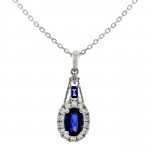 10K WHITE GOLD DIAMOND AND BLUE SAPPHIRE PENDANT