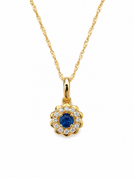 14K YELLOW GOLD DIAMOND AND SAPPHIRE PENDANT