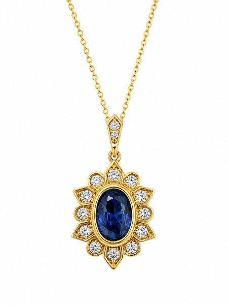 14K YELLOW GOLD DIAMOND AND SAPPHIRE PENDANT