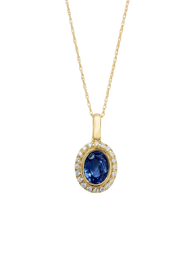 14K YELLOW GOLD DIAMOND & SAPPHIRE NECKLACE