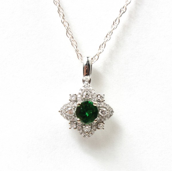 14K White Gold 1/4Ctw Diamond .50Ctw Tsavorite Pendant