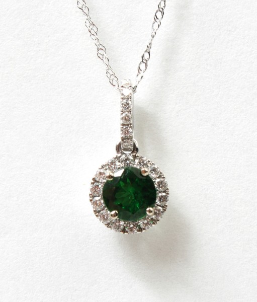 14K White Gold 1/5Ctw Diamond .63Ct Tsavorite Pendant