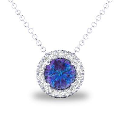 14K White Gold .05Ctw Diamond And Synthetic Alexanderite Pendant