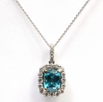 14K WHITE GOLD 5/8CTW DIAMONDS 3.71CT BLUE ZIRCON PENDANT NECKLACE