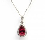 18K WHITE GOLD DIAMOND AND RUBILITE PENDANT