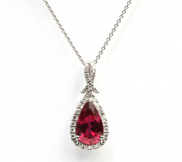 18K WHITE GOLD DIAMOND AND RUBILITE PENDANT