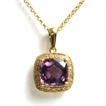 14K WHITE GOLD DIAMOND AND AMETHYST PENDANT