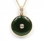 14K YELLOW GOLD DIAMOND & JADE PENDANT