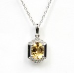 14K WHITE GOLD DIAMOND & HELIODOR PENDANT