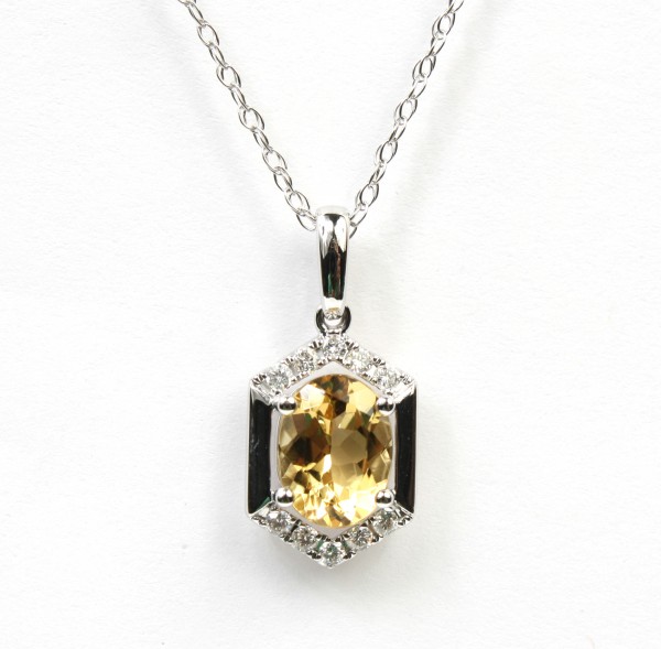 14K WHITE GOLD DIAMOND & HELIODOR PENDANT
