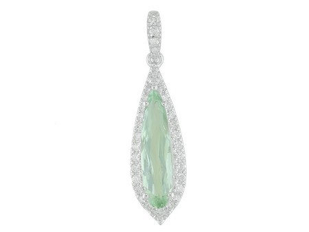 14K WHITE GOLD DIAMOND & GREEN AMETHYST ELONGATED PENDANT