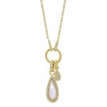 14K YELLOW & WHITE GOLD DIAMOND MOTHER OF PEARL DANGLE CHARM PENDANT