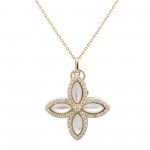 14K YELLOW GOLD DIAMOND AND MOTHER OF PEARL FLORAL PENDANT