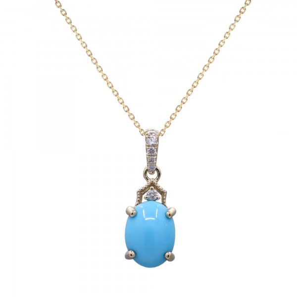 10K YELLOW GOLD DIAMOND AND TURQUOISE PENDANT