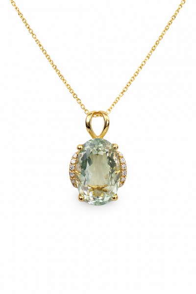 14K YELLOW GOLD DIAMOND AND GREEN AMETHYST PENDANT