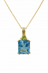 14K YELLOW GOLD DIAMOND, PERIDOT AND BLUE TOPAZ PENDANT