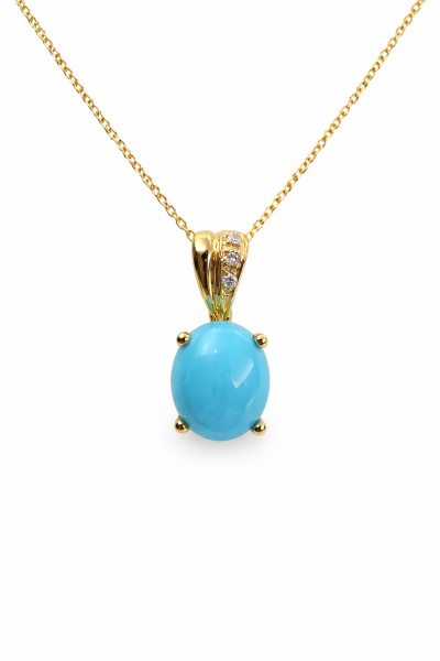 14K YELLOW GOLD DIAMOND AND TURQUOISE PENDANT