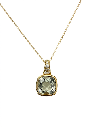 14K YELLOW GOLD DIAMOND AND PRASIOLITE PENDANT