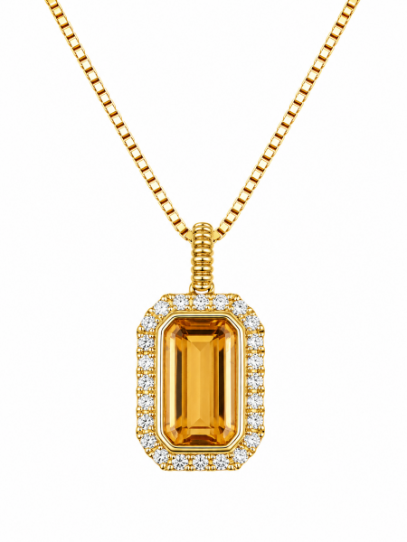14K YELLOW GOLD DIAMOND & IMPERIAL TOPAZ NECKLACE