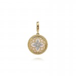 14K YELLOW GOLD DIAMOND & MOTHER OF PEARL MEDALLION