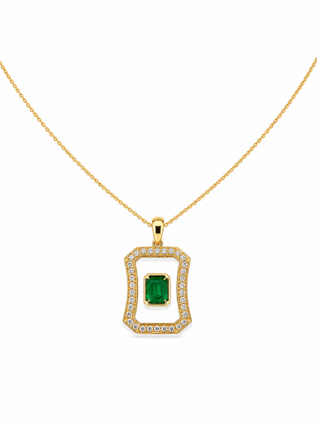 14K YELLOW GOLD DIAMOND AND EMERALD MOTHER OF PEARL MEDALLION