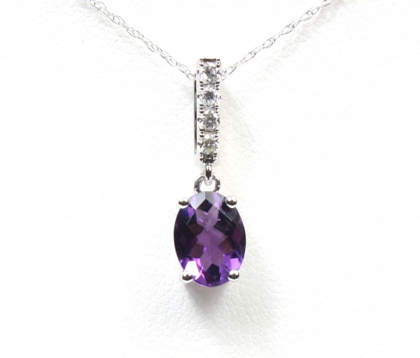 14K White Gold Diamond And Amethyst Pendant