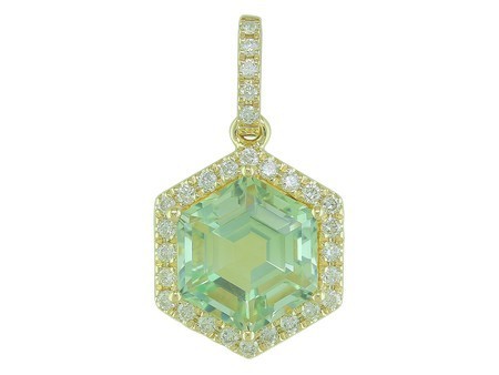 14K YELLOW GOLD DIAMOND & GREEN AMETHYST PENDANT