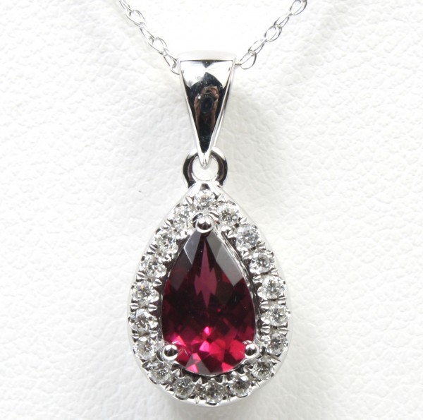 14K White Gold Diamond And Rhodolite Garnet Pendant
