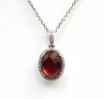 14K WHITE GOLD DIAMOND AND GARNET PENDANT