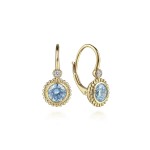 14K Yellow Gold .07Ctw Diamond 1.70Ct Blue Topaz Earrings