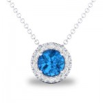 14K White Gold .05Ctw Diamond And .29Ct Blue Topaz Pendant