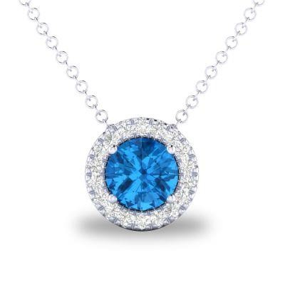 14K White Gold .05Ctw Diamond And .29Ct Blue Topaz Pendant