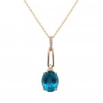 14K YELLOW GOLD DIAMOND AND LONDON BLUE TOPAZ PENDANT