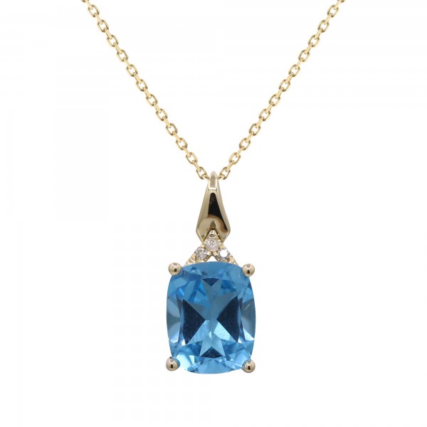 14K YELLOW GOLD DIAMOND AND SWISS BLUE TOPAZ PENDANT