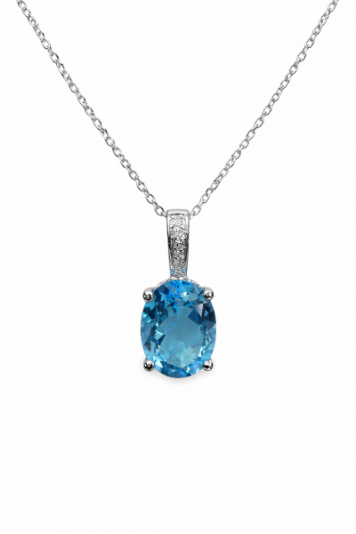 14K WHITE GOLD DIAMOND AND SWISS BLUE TOPAZ PENDANT
