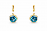 14K YELLOW GOLD DIAMOND AND LONDON BLUE TOPAZ EARRINGS