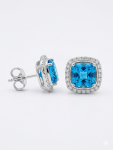 14K WHITE GOLD DIAMOND AND BLUE TOPAZ EARRINGS
