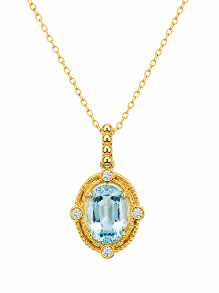 14K YELLOW GOLD DIAMOND & BLUE TOPAZ PENDANT