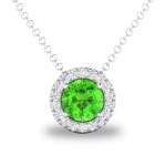 14K White Gold .05Ctw Diamond And .27Ct Peridot Pendant