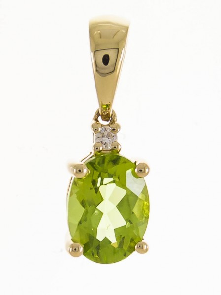 10K YELLOW GOLD DIAMOND AND PERIDOT PENDANT